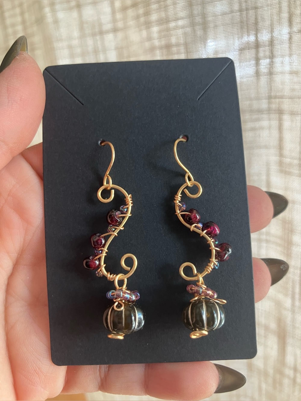 Gold Plated Pumpkin Vine Whimsy Earrings